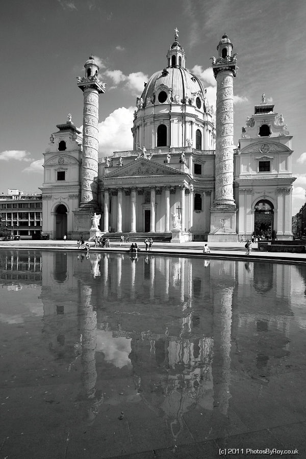 Reflections Of St. Charles Borromeo, Vienna (B&W)